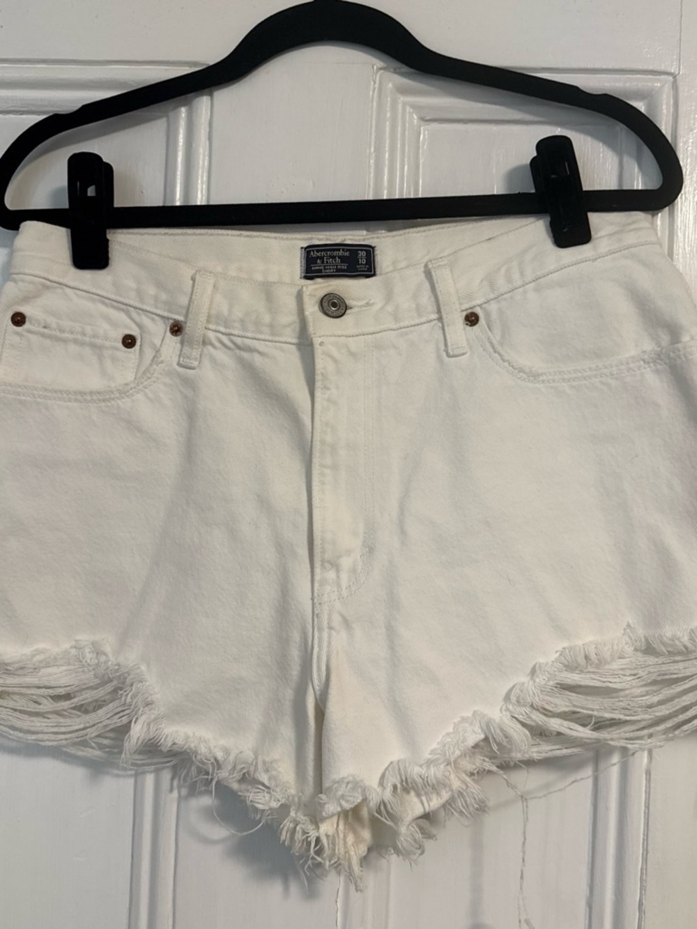 Abercrombie & Fitch White Frayed-Hem Denim Shorts